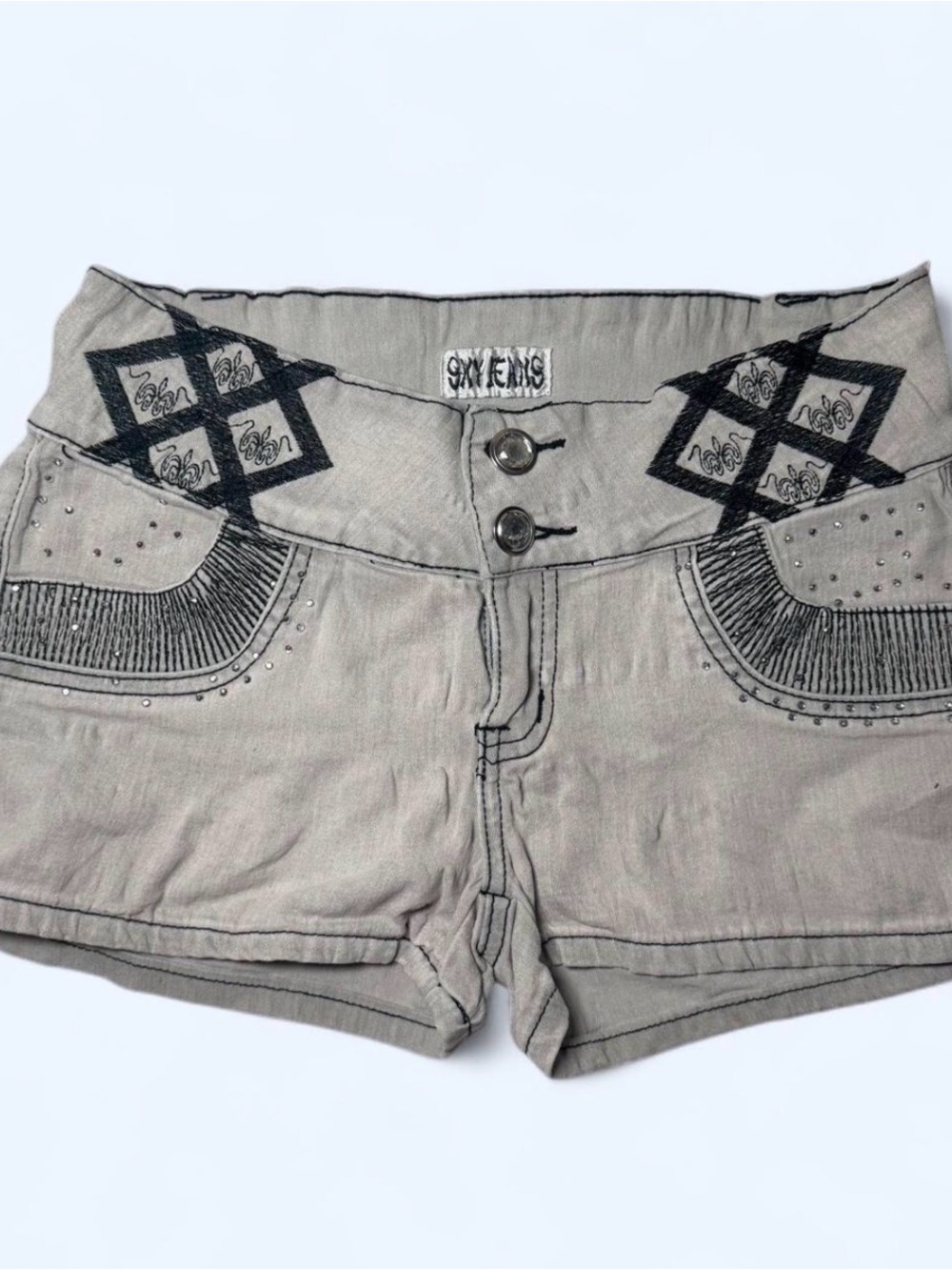 Embroidered Y2K Grey Grunge Sky jeans Denim Shorts